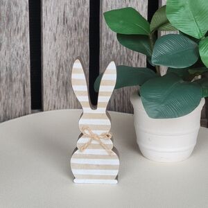Striped Wooden Bunny Décor - White & Tan